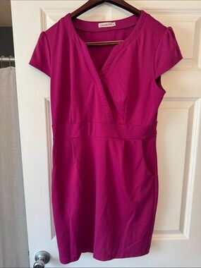 Ceasikery Fuchsia Cap-Sleeve Wrap-Front Mini Dress with Pockets